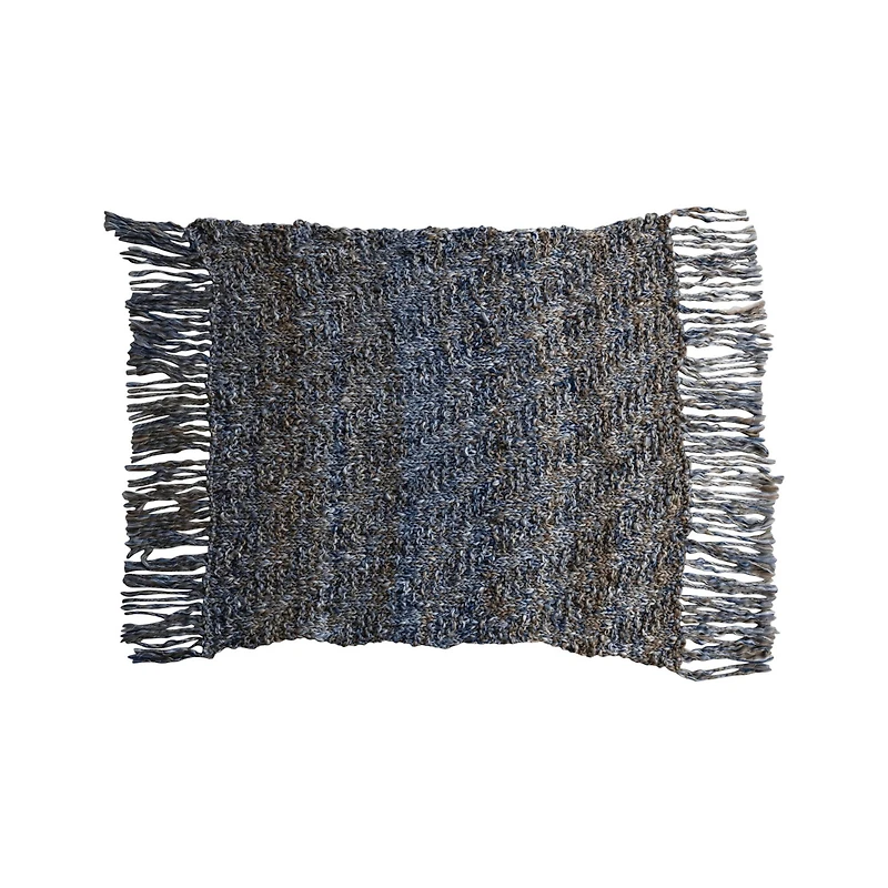 Hello Honey® 60" Blue & Brown Woven Mélange Acrylic Throw with Fringe