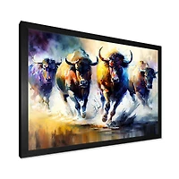 Designart 'Buffalo's Running' Animals Framed Canvas Wall Art