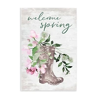 Stupell Industries Welcome Spring Seasonal Rain Boots Flower Arrangement Canvas Wall Art