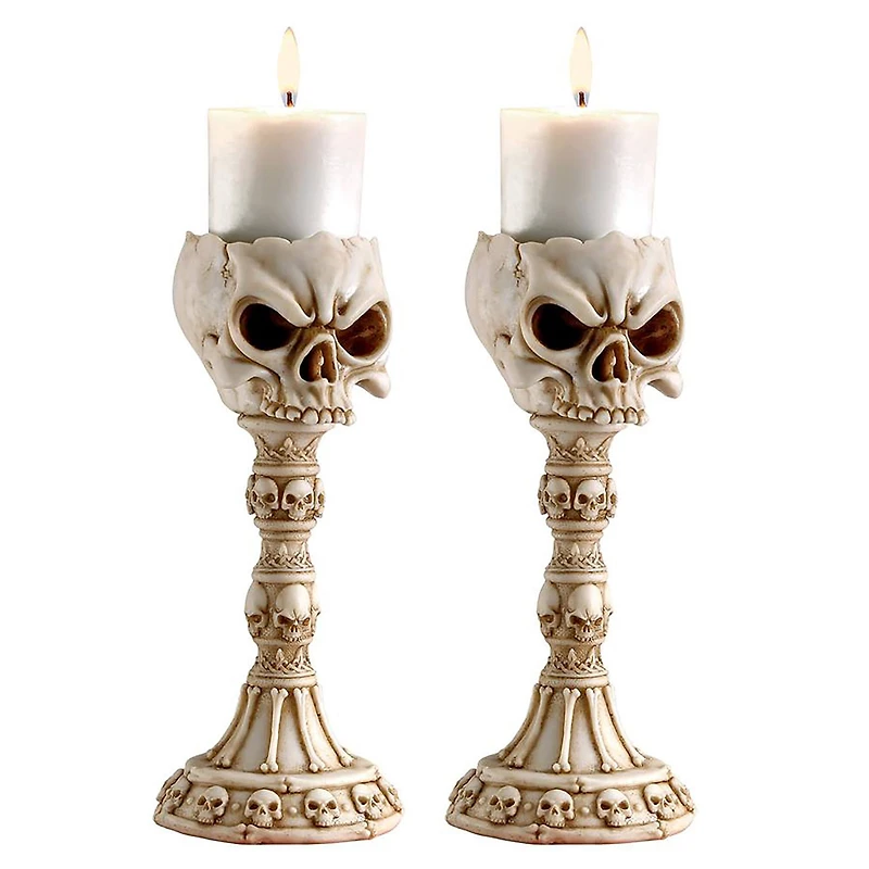 Design Toscano Skullduggery Skull and Sculptural Candlesticks, 2ct.