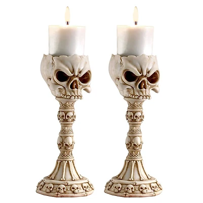 Design Toscano Skullduggery Skull and Sculptural Candlesticks, 2ct.