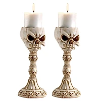 Design Toscano Skullduggery Skull and Sculptural Candlesticks, 2ct.