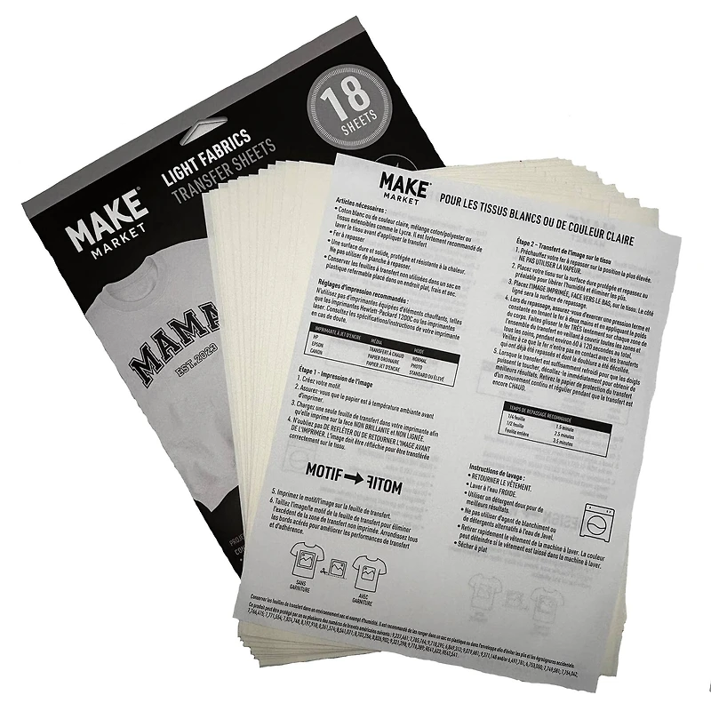 8.5" x 11" Light Fabric Transfer Sheets, 18ct. by Make Market®