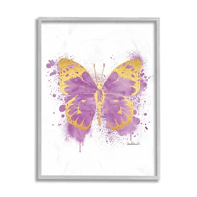 Stupell Industries Purple Butterfly Paint Splatter Glam Insect in Gray Frame Wall Art