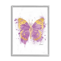 Stupell Industries Purple Butterfly Paint Splatter Glam Insect in Gray Frame Wall Art