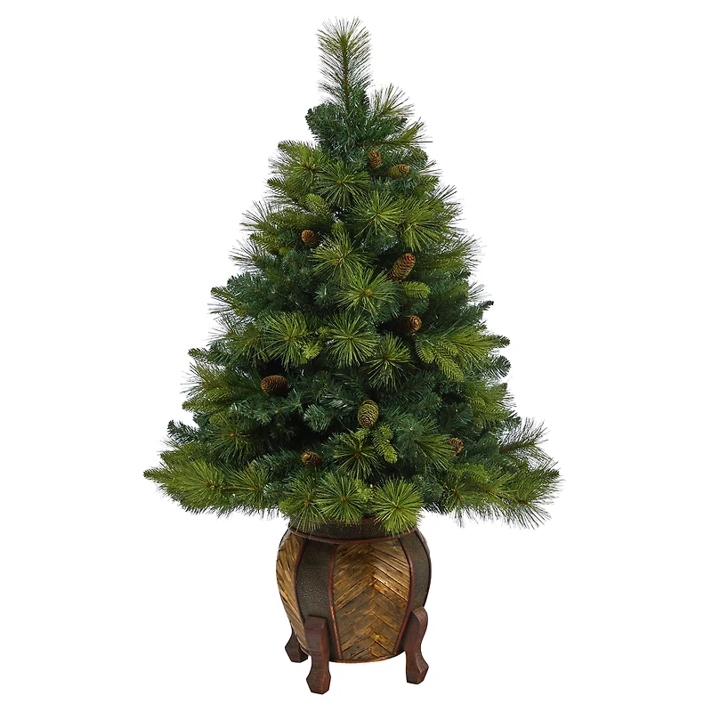 4.3ft. Pre-Lit North Carolina Mixed Pine Artificial Christmas Tree in Planter, Warm White LED Lights