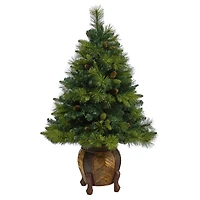 4.3ft. Pre-Lit North Carolina Mixed Pine Artificial Christmas Tree in Planter, Warm White LED Lights