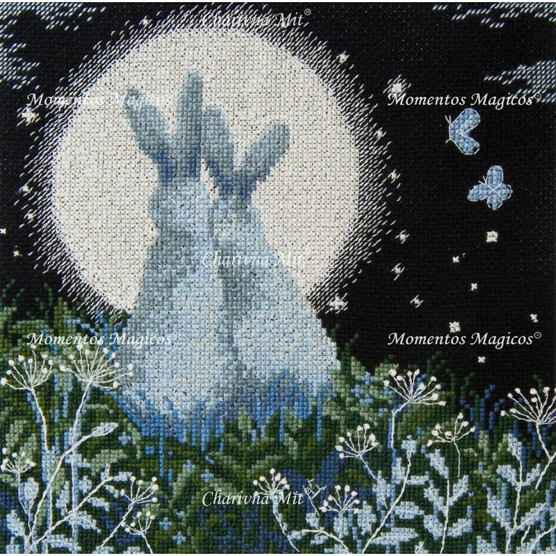 Charivna Mit Cross Stitch Kit Moon Hares