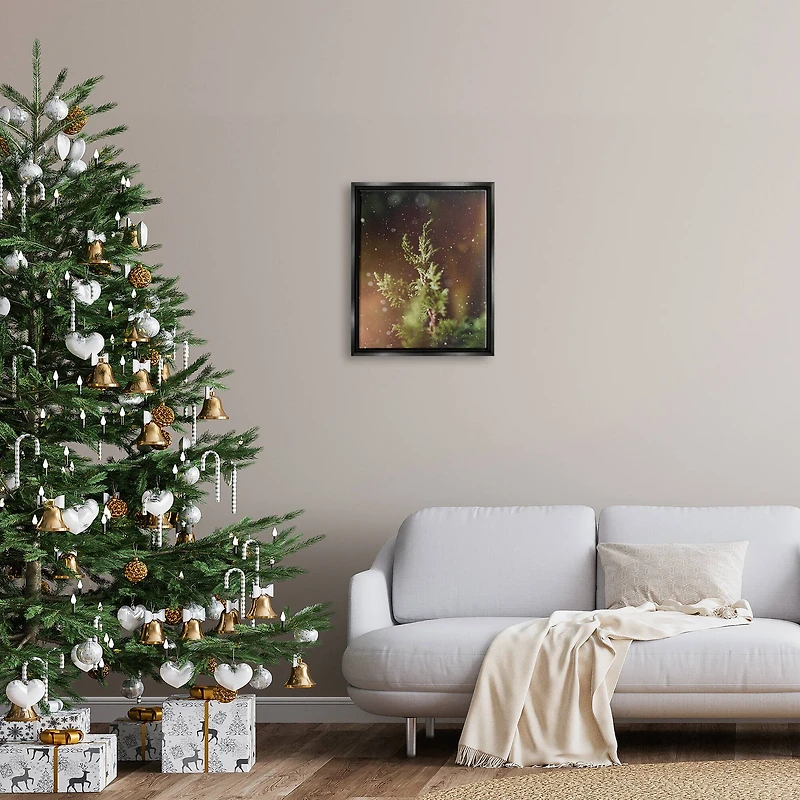 Stupell Industries Winter Snowfall Night Pine Tree Framed Floater Canvas Wall Art