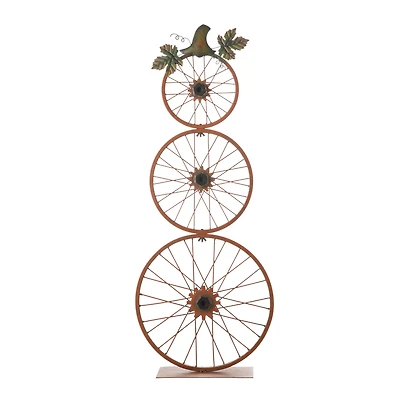 Glitzhome® 33.25" Fall Metal Bicycle Wheel Pumpkin Porch Décor