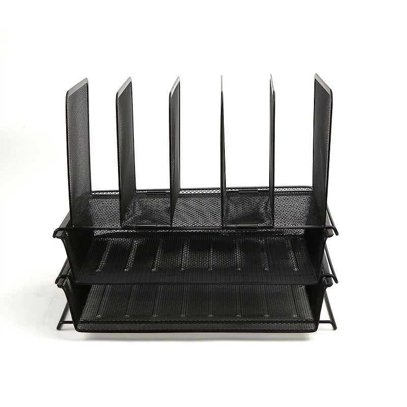 Mind Reader Black 7-Section Metal Mesh Desktop File & Document Organizer Tray