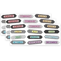 Ashley Productions Months of the Year Black & White Assorted Patterns Magnetic Die-Cut Timesavers & Labels, 3 Packs of 12