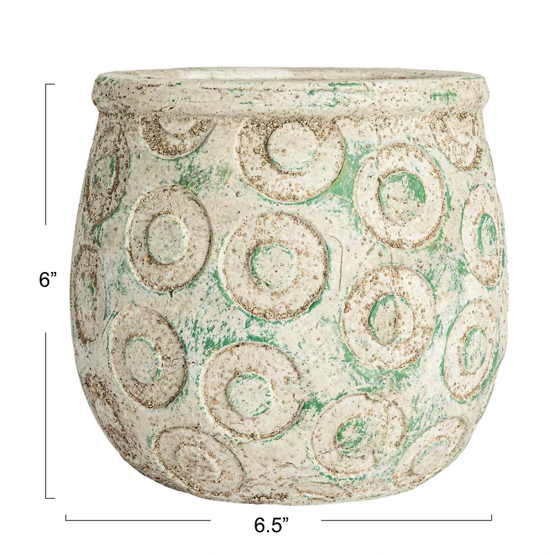 Hello Honey® 6.5" Green Debossed Circles Terra Cotta Planter