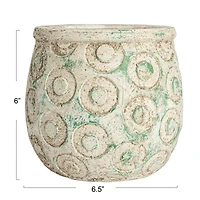 Hello Honey® 6.5" Green Debossed Circles Terra Cotta Planter