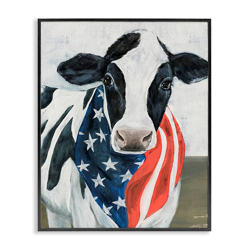 Stupell Industries Farm Cow American Flag Animal Framed Giclee Art