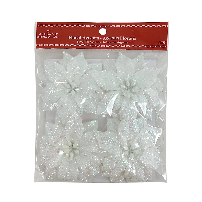 Silver Poinsettia Floral Accents, 4ct. by Ashland®
