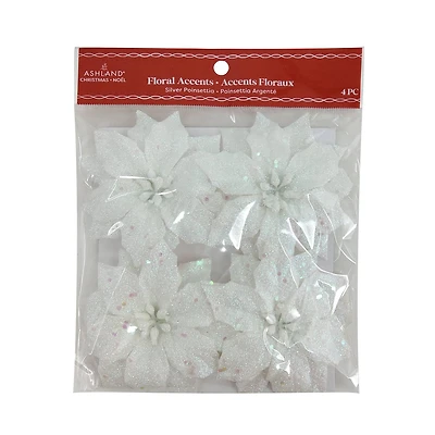 Silver Poinsettia Floral Accents, 4ct. by Ashland®
