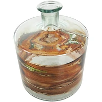10" Clear & Brown Swirl Abstract Spanish Bottle Recycled Glass Vase