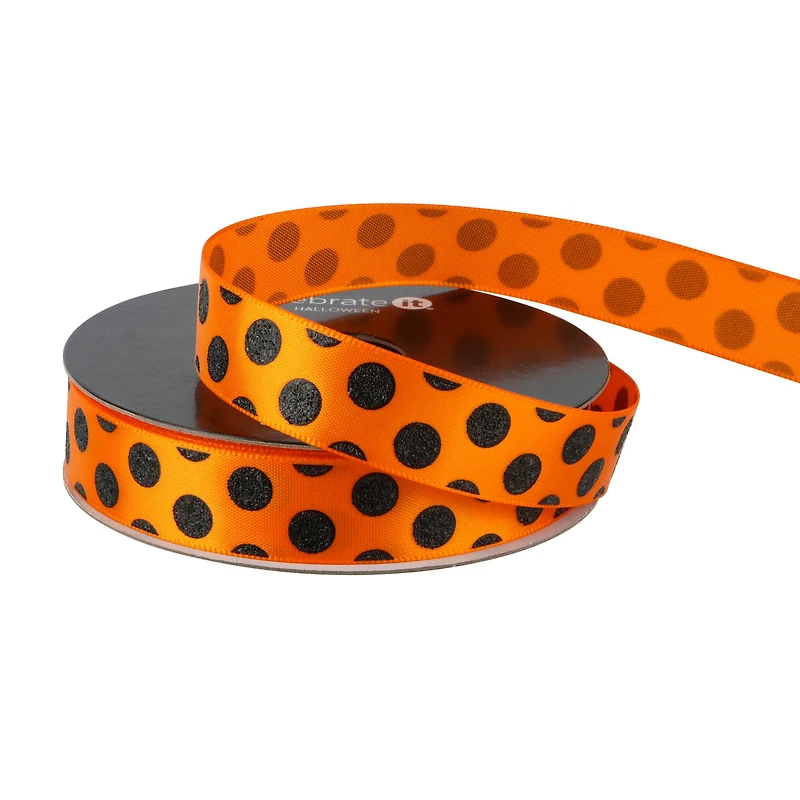 5/8" x 4yd. Black Glitter Dots on Orange Ribbon by Celebrate It® Halloween