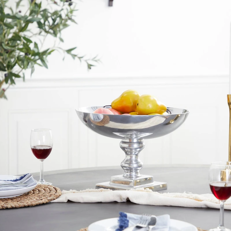 15" Silver Aluminum Traditional Decorative Bowl