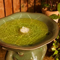 Glitzhome® 21.5" LED Olive Green Frog Holding Lotus Birdbath Ceramic Outdoor Floor Fountain