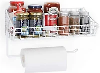NEX™ 16" White Wall Mounted Wire Basket Shelf & Paper Roll Holder