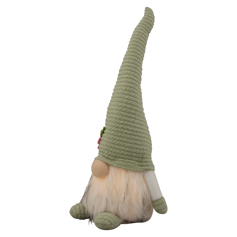 12" Lighted Green Spring Gnome with Flower Hat