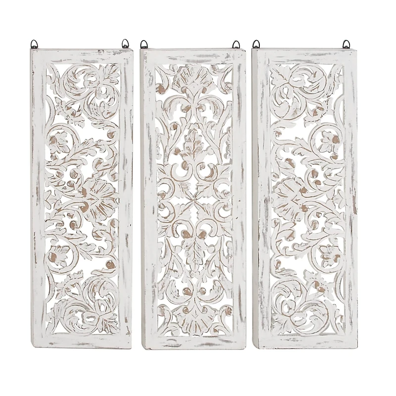 36" White Distressed Wood Traditional Wall Decor, 3ct.