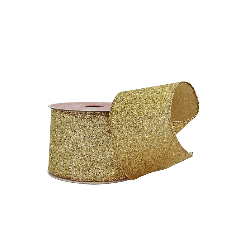 2.5" x 20ft. Champagne Wired Glitter Ribbon by Celebrate It®