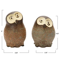 Hello Honey® Brown Reactive Glaze Finish Stoneware Owl Figurine Set