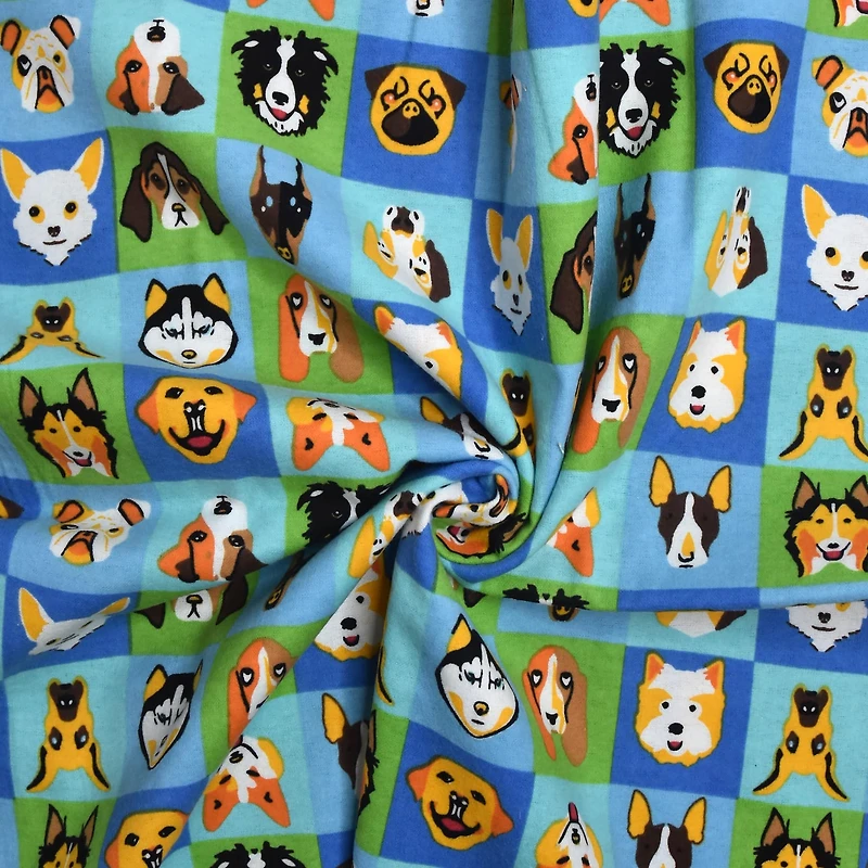 Feldman Blue Dog Grid Cotton Flannel