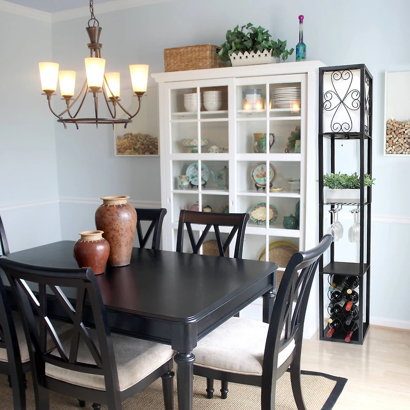 Simple Designs™ Floor Lamp Storage Shelf and Wine Rack with Linen Shade