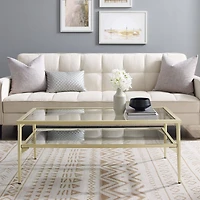 42" Gold Two Tier Glass and Metal Coffee Table