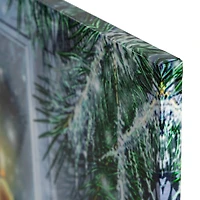 LED Lighted Snowy Window Pane And Candles Christmas Canvas Wall Art