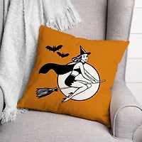 Retro Witch on Orange Spun Poly Throw Pillow