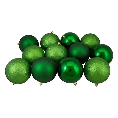 12ct. 4" 4-Finish Green Shatterproof Ball Ornaments
