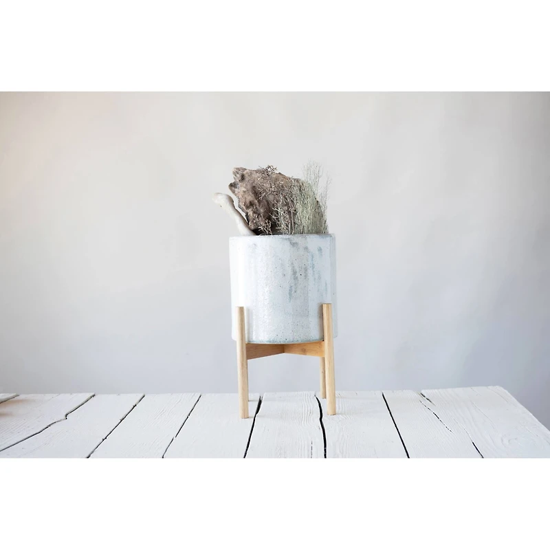 Hello Honey® 13.5" Stoneware Planter on Wood Holder