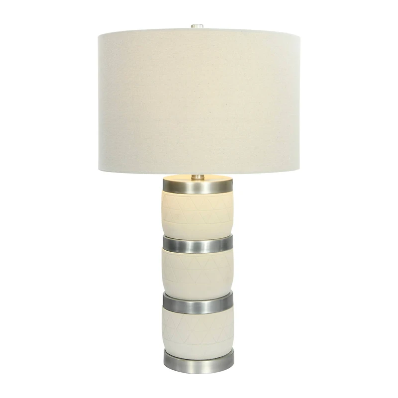 Hello Honey® 24" Raw Concrete White & Silver Table Lamp With Imprinted Diamond Design & Metal Accents