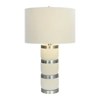 Hello Honey® 24" Raw Concrete White & Silver Table Lamp With Imprinted Diamond Design & Metal Accents
