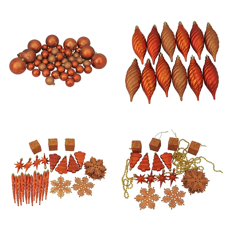 125ct. 4-Finish Burnt Orange Shatterproof Ornaments