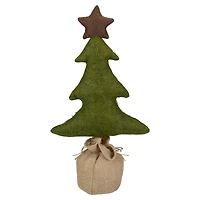 17.5" Tan & Green Rustic Multi-Fabric Standing Christmas Tree Tabletop Décor