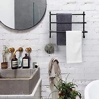Black Metal Bathroom Towel Bar Wall Mounted Rack with Hooks