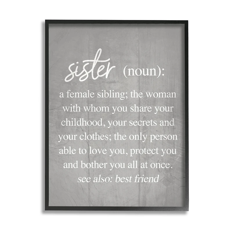 Stupell Industries Sister Definition Family Inspired Phrases Grey Pattern in Frame Wall Art