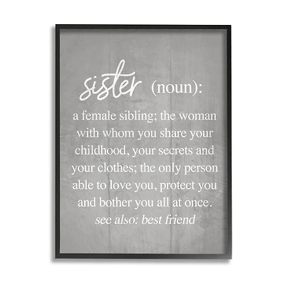 Stupell Industries Sister Definition Family Inspired Phrases Grey Pattern in Frame Wall Art