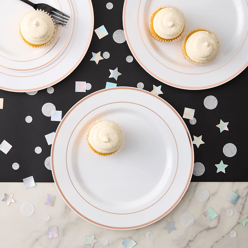 10.5" Rose Gold & White Plastic Plates by Celebrate It™, 10ct.