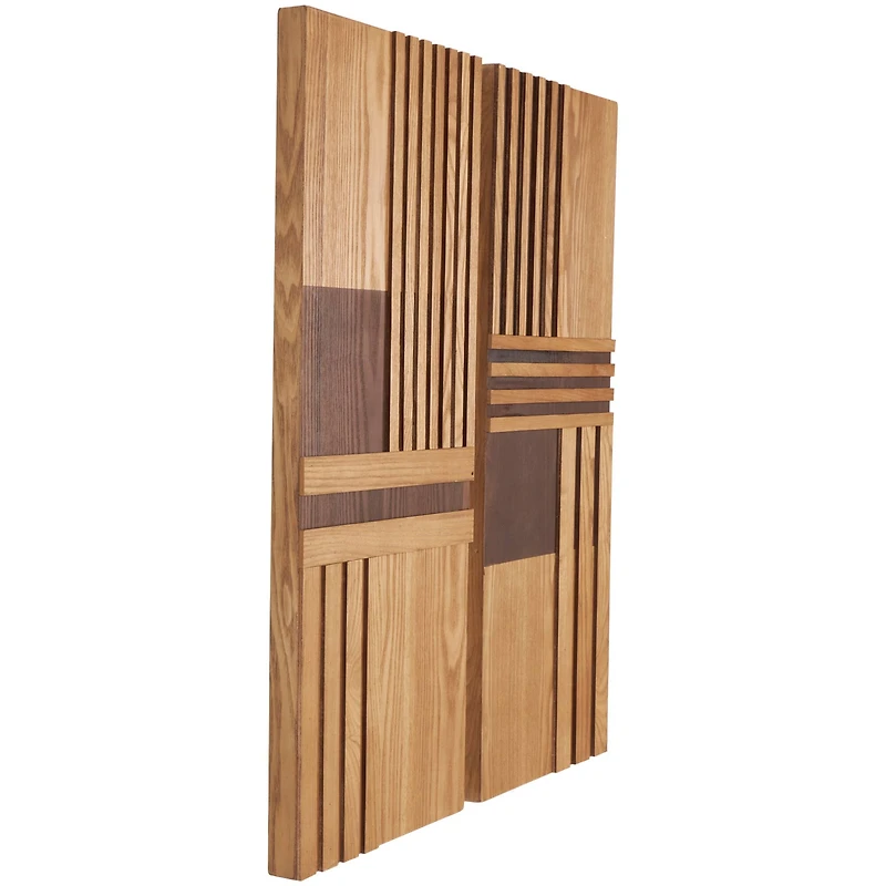32" Brown Wooden Geometric Handmade Two-Toned Wall Décor Set