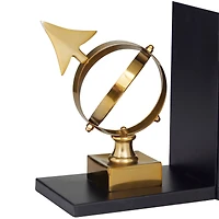 8" Gold Stainless Steel Armillary Bookends with Black Bases Set