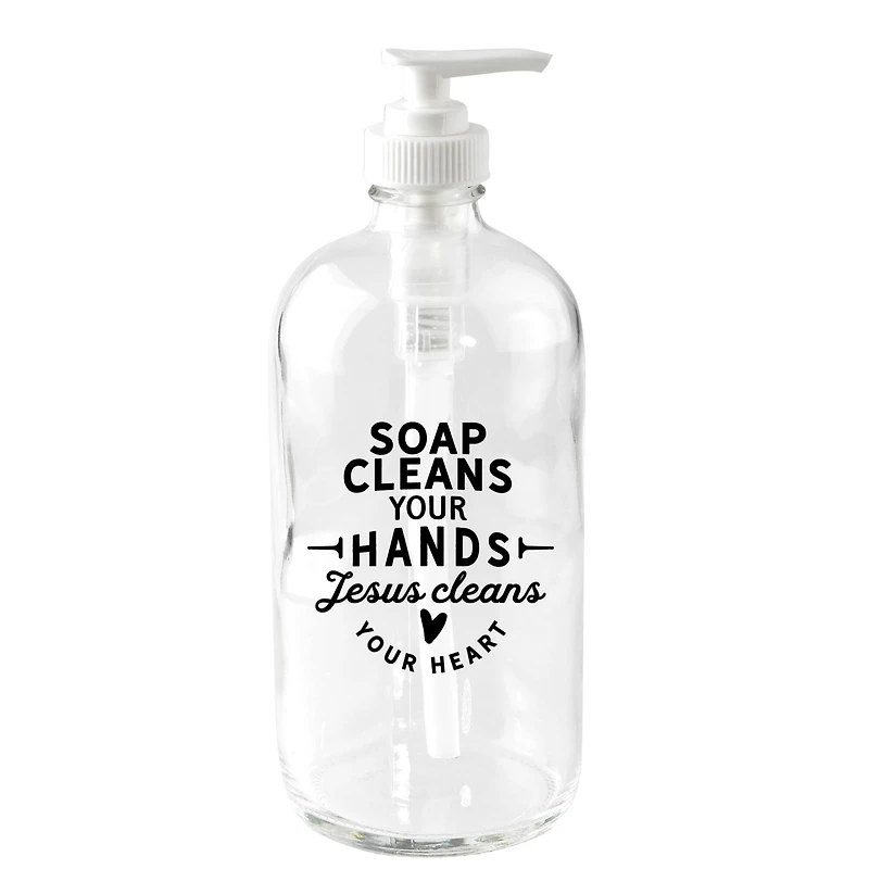 16oz. Soap Cleans Your Hands Glass Soap Dispenser
