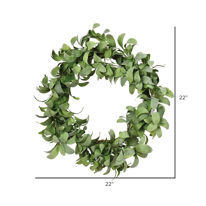 22" Green Lamb Ear Leaves Wreath