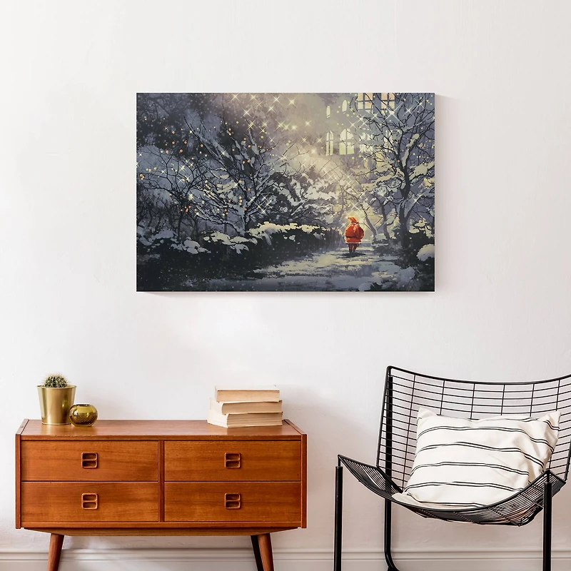 Santa Walking in the Snow Canvas Wall Art